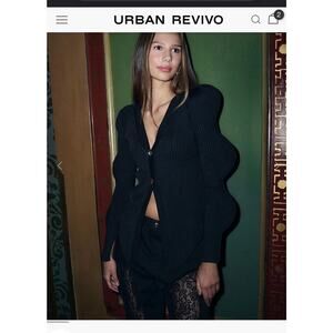 Urban Revivo Black Ribbed Knit Cardigan Sculpted Sleeve Gold Button Size XL NWT